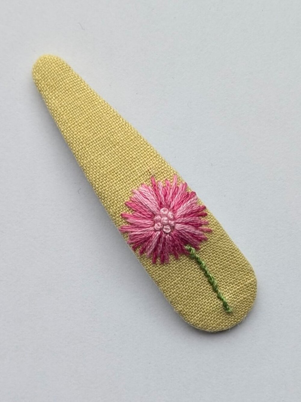 New Pink Daisy Flower hand embroidered linen cotton large handmade hair clip